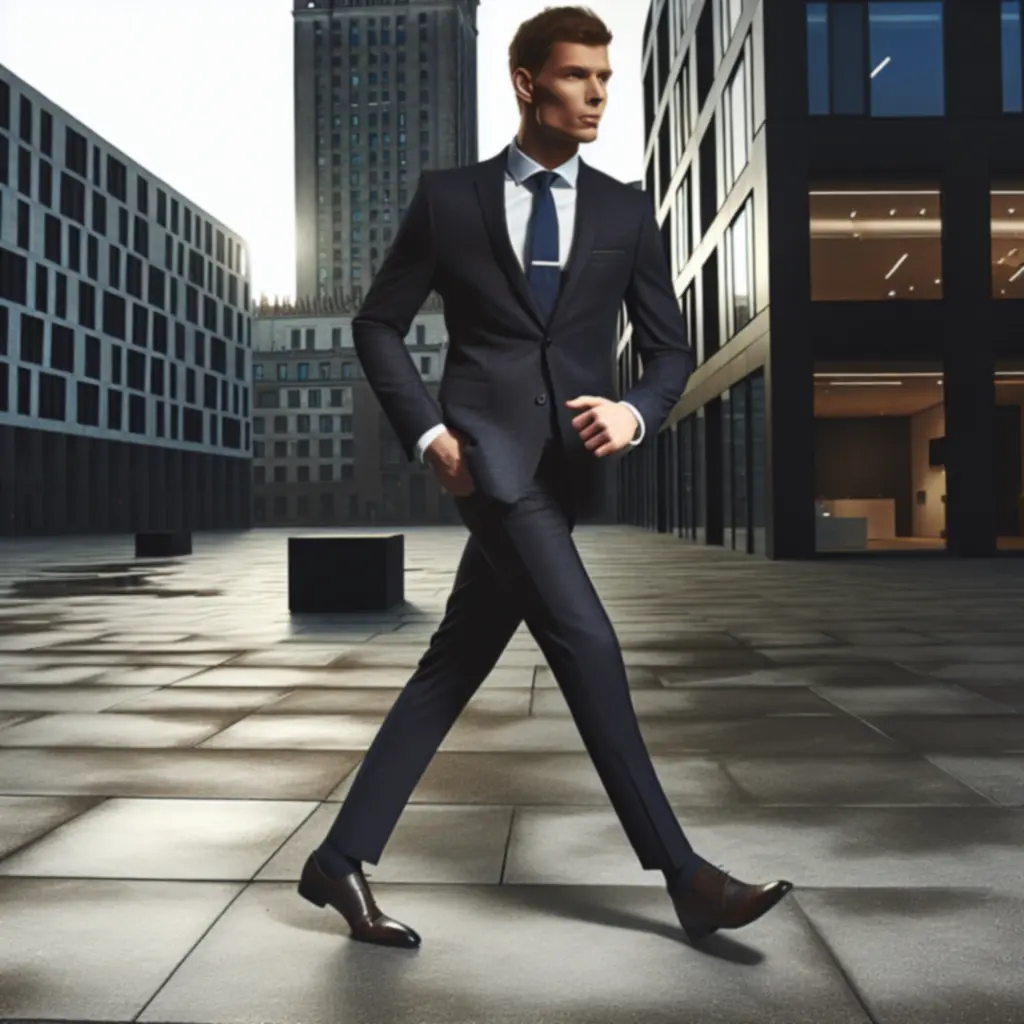 Editorialowe zdjęcie męskiej stylizacji UrbanStyleMotion w miejskim otoczeniu.