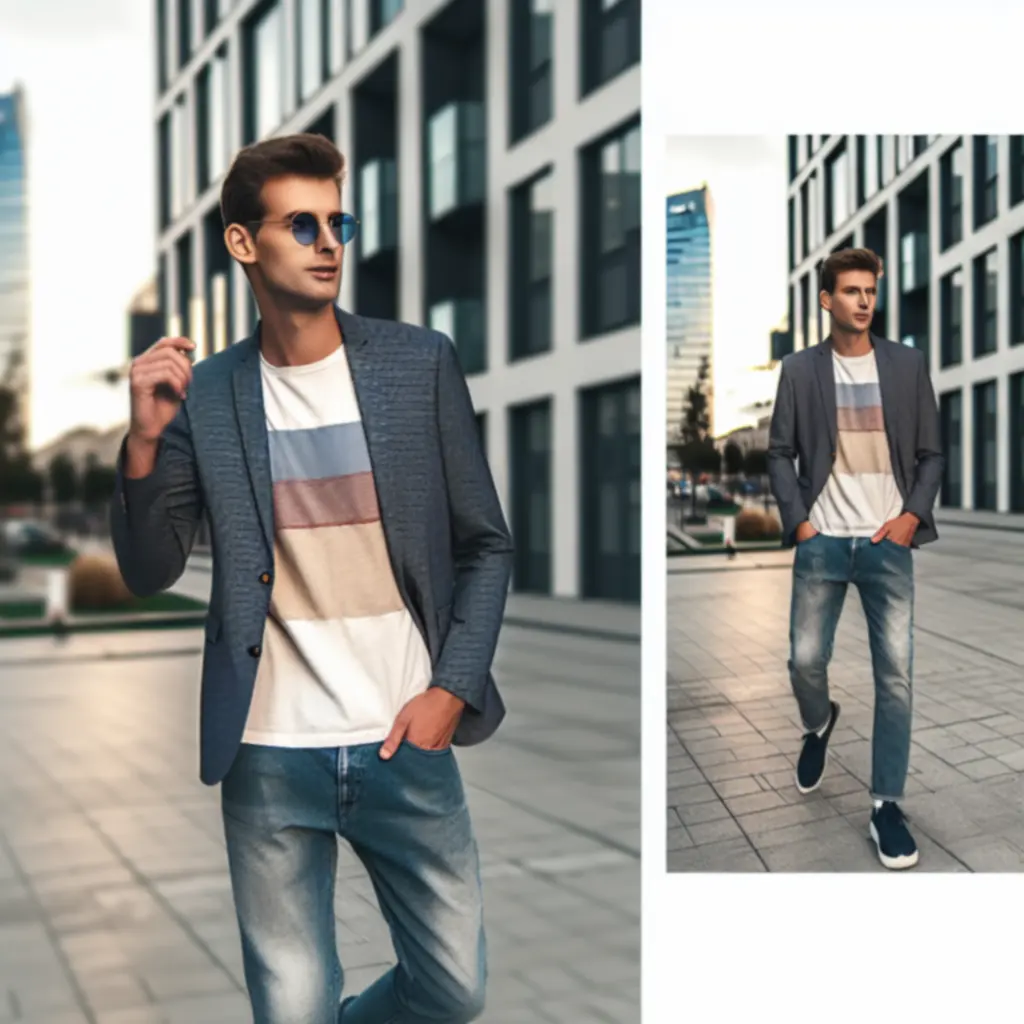 Casualowa stylizacja męska na ulicach miasta: jeansy, t-shirt i marynarka