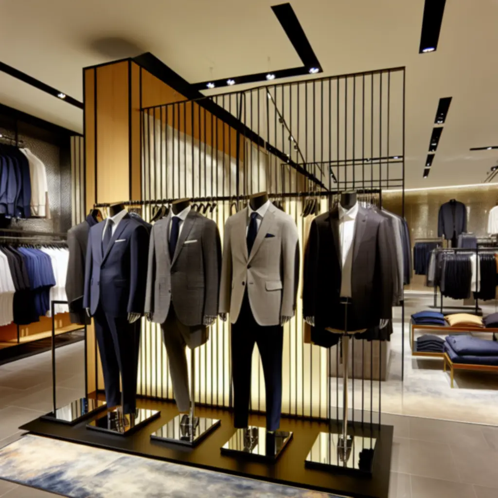 Nowoczesne garnitury i marynarki na stojakach