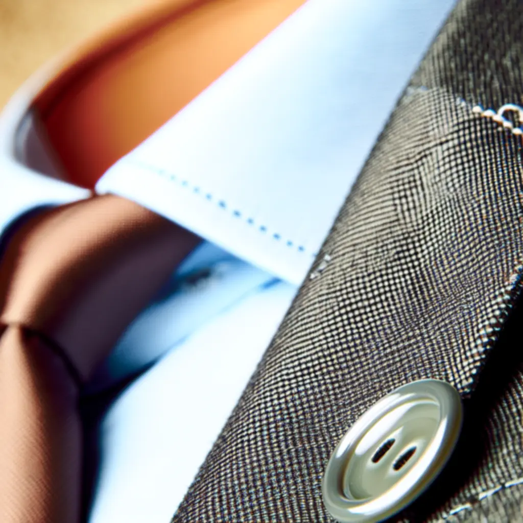 Zbliżenie na fakturę tkaniny i detale krawieckie męskiej odzieży