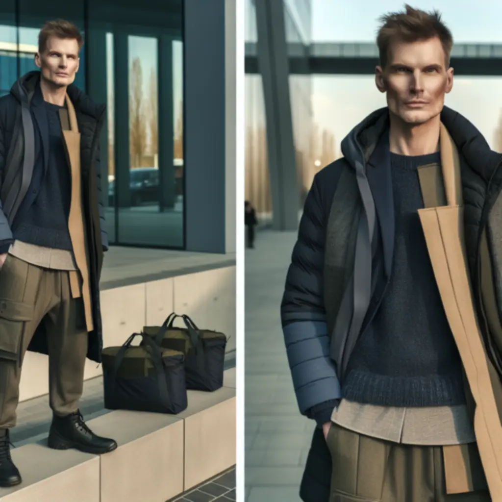 Męska sezonowa stylizacja UrbanStyleMotion w miejskiej scenerii